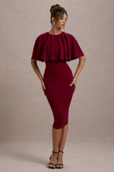 Berry Bodycon Cape Midi Dress